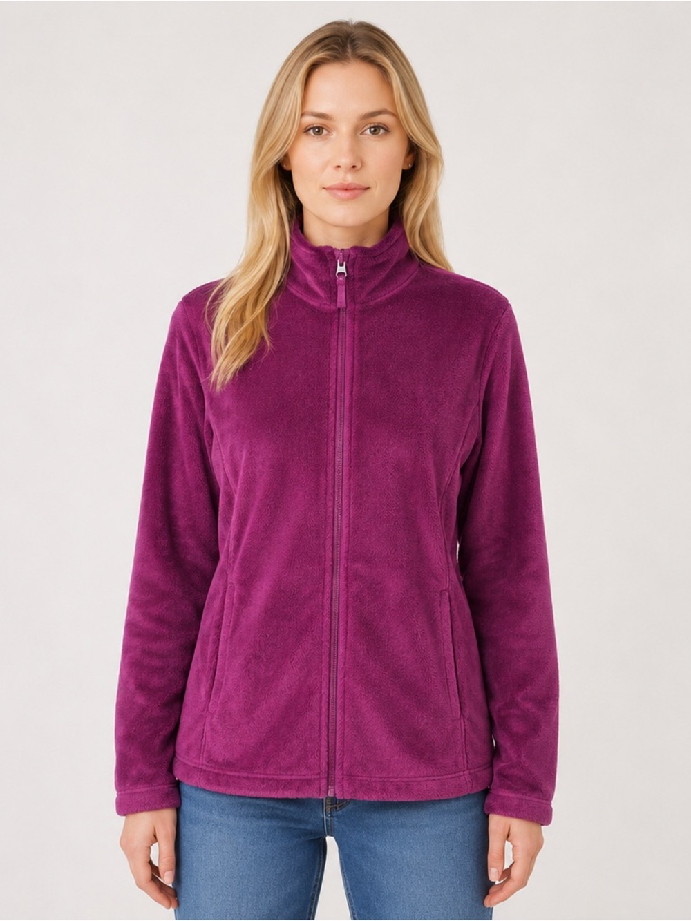 Sandra Fuzzy Fleece Zippered Jacket Purple Size Large